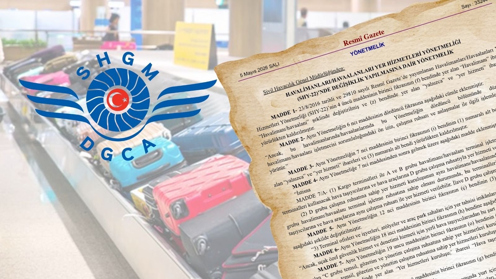 Havalimanı yer hizmetleri yönetmeliği duyurusunu temsil eden genel havacılık görseli