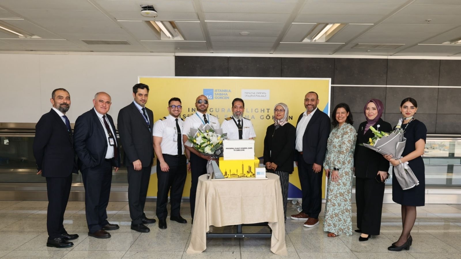 İstanbul Sabiha Gökçen Havalimanı’nda Nesma Airlines’ın ilk Kahire uçuşuna ilişkin duyuru görseli
