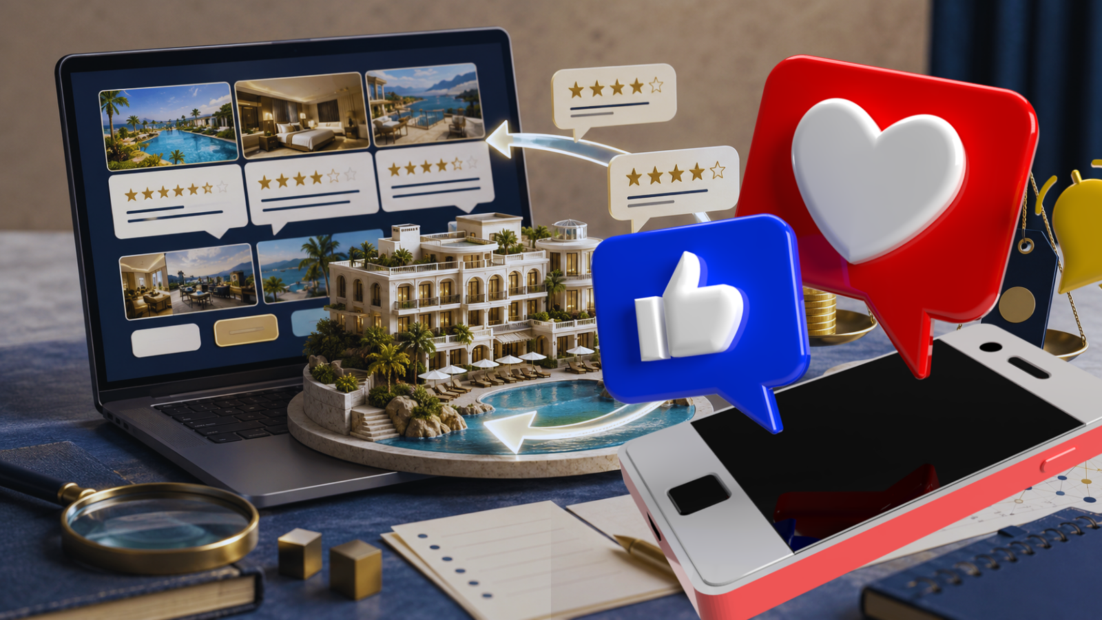 Çevrim içi seyahat sitesinde otel yorumlarını ve fiyatları karşılaştıran kullanıcı